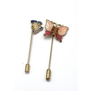 Stick Pin Cloisonné Lot of 2 pins Butterfly Enamel Vintage Estate